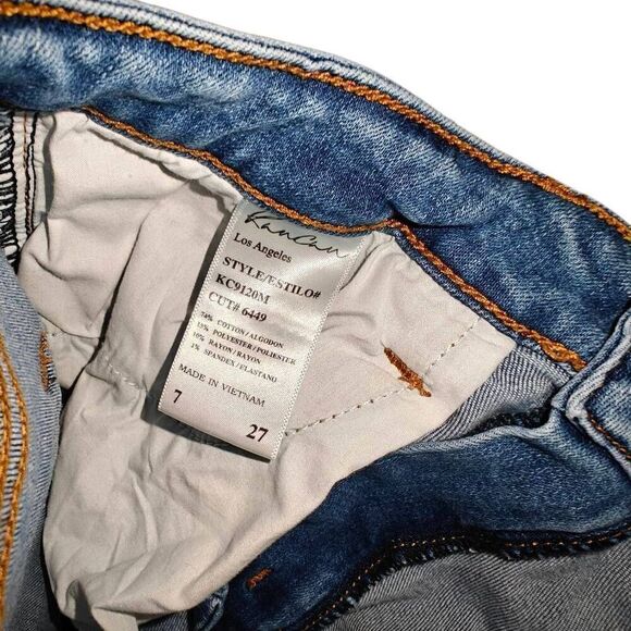 Kan Can Cropped Light Wash Raw Hem Distressed Denim Jeans - Picture 5 of 7